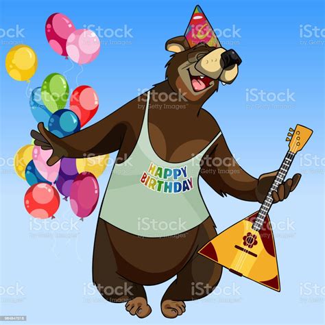 Cartoon Character Happy Bear With A Balalaika On Holiday Stock Illustration Download Image Now