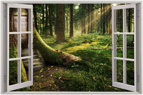 Free Download Window Enchanted Forest View Wall Stickers Mural Art