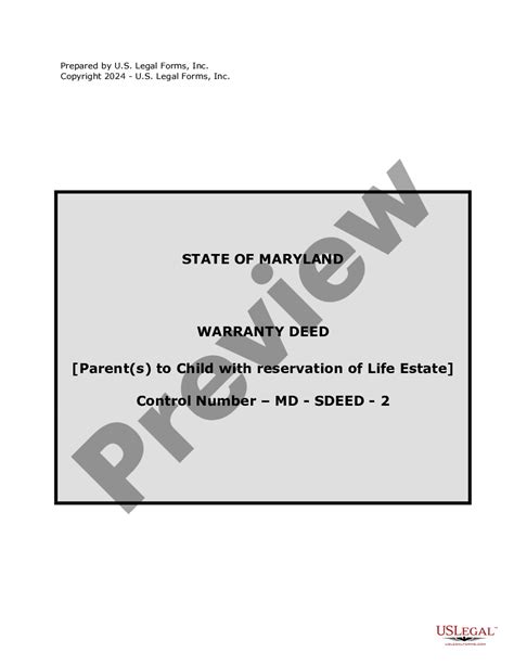 Maryland Life Estate Deed Form For Sale US Legal Forms