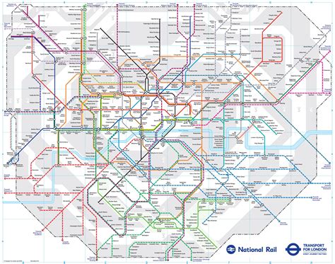 Map Of London Commuter Rail Stations Lines London Tube Map Poster