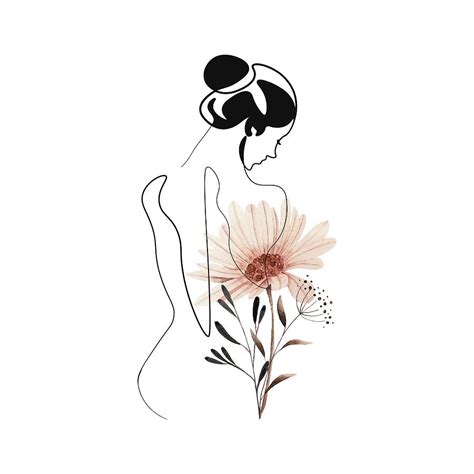 Blooming Woman Line Art Print Minimal One Line Woman With Flowers