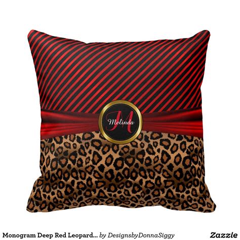 Monogram Deep Red Leopard Animal Print Throw Pillow