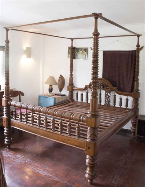Colonial-era Burmese King-size Four-poster Teak Bed with Extra-large Posters