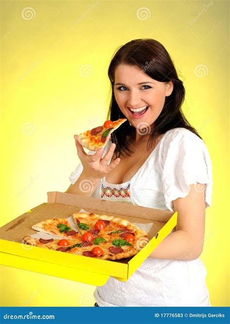 pretty casual girl with pizza in delivery box stock image image of cheerful cheese 17776583