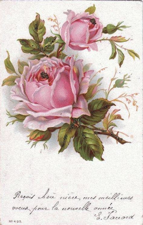 Vintage Clip Art French Roses Postcard The Graphics Fairy