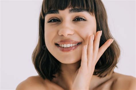 Woman Beauty Skincare Face Portrait Isolated On White With Healthy Skin Stock Image Image Of