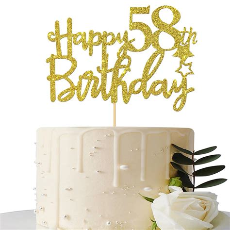 Gold Glitter Happy 58th Birthday Cake Topper 58 Cake Topper 58th