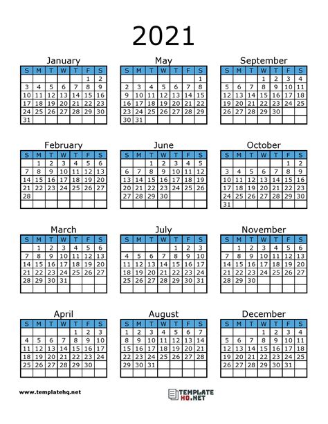 Each month includes a different color. Free 2021 Calendar Printable - Template Hq