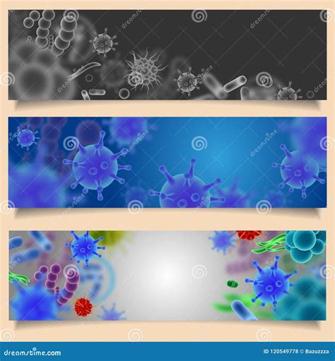 Vector Set Of Banners With Viruses And Microbes Stock Vector