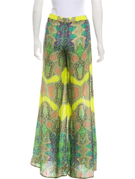 Lime Green And Multicolor Alexis Silk High Rise Wide Leg Pants With