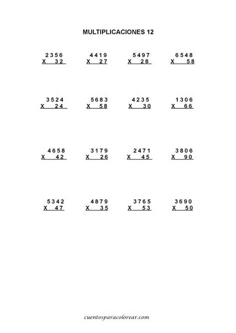 De enseñanza por materia y curso (de primaria y secundaria) para . Fichas educativas de multiplicaciones