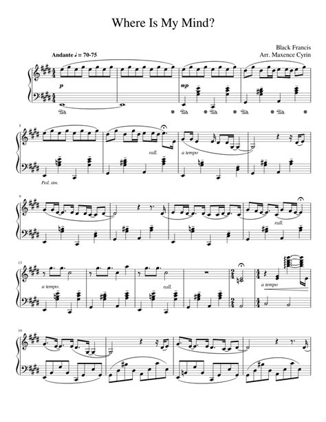 Where Is My Mind Sheet Music For Piano Solo