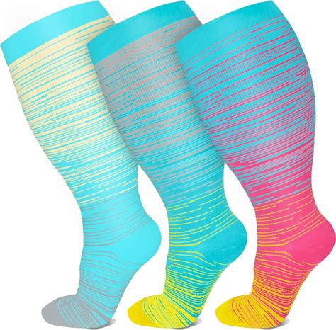 3 Pairs Plus Size Compression Socks For Women Men Wide Calf 20 30 Mmhg