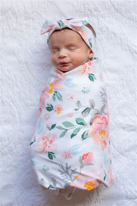 Newborn Floral Swaddle And Headband Set Baby Be Mine