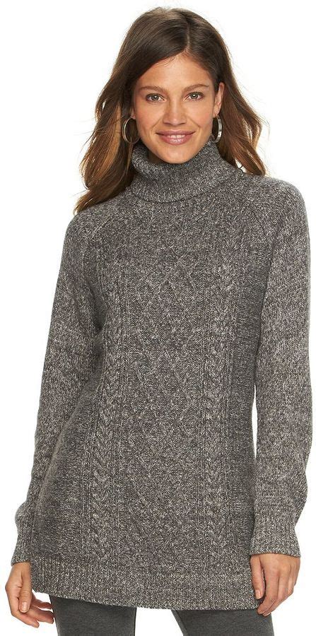 Chaps Women S Cable Knit Turtleneck Tunic Sweater ShopStyle