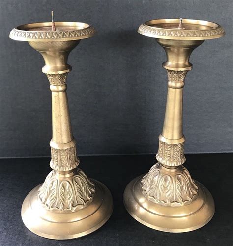 Vintage Brass Candlestick Pillar Candle Holders Ornate Pair Of Two 10