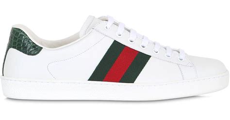Gucci New Ace Web Leather And Camain Sneakers In White For Men Lyst