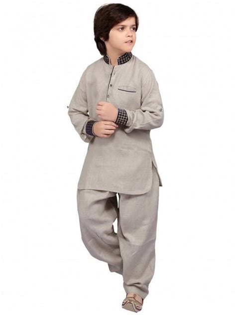 Grey Cotton Solid Party Wear Pathani Suit Boys Pathani Pathani Suit