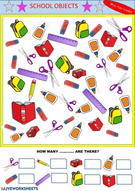 School Objects Interactive Exercise For Grade 1 Math Activities