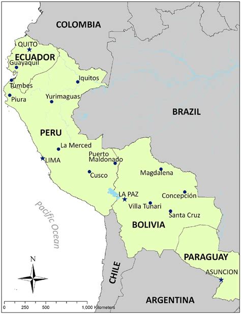 Best photos you will ever see. Map of study sites in Ecuador, Peru, Bolivia, and Paraguay ...