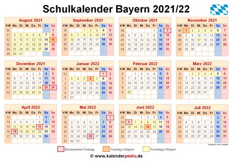 In den winterferien 2021 bayern beträgt die anzahl der ferientage 9 tage, dafür werden 5 urlaubstage benötigt. Schulkalender 2021/2022 Bayern für Word