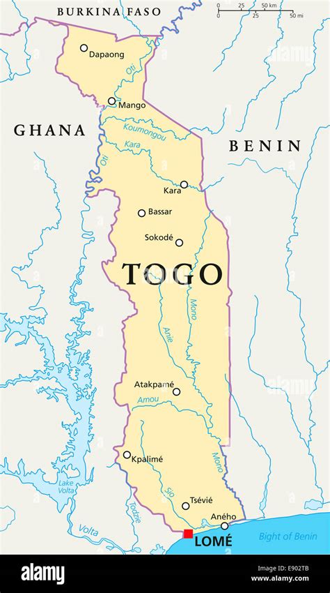 Togo Political Map With Capital Lomé National Borders Most Important