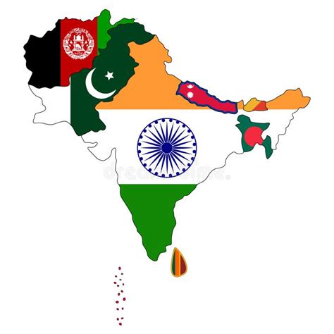 South Asia Region Map Of Countries In Southern Asia Stock Vector
