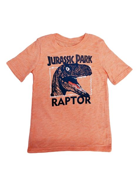 Jurassic Park Boys Orange Short Sleeve Raptor Dinosaur Tee Shirt T
