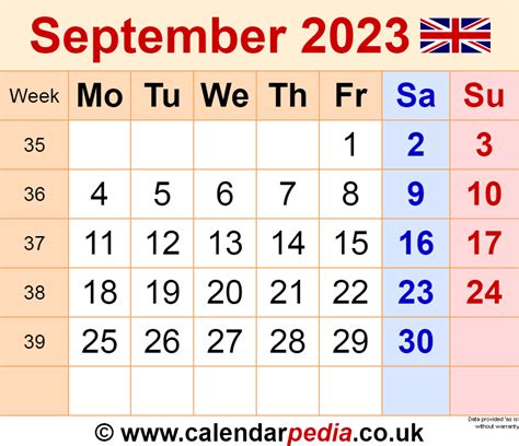Calendar September 2023 Uk With Excel Word And Pdf Templates