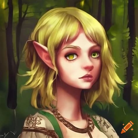 Medieval Elf With Blonde Hair In A Forest