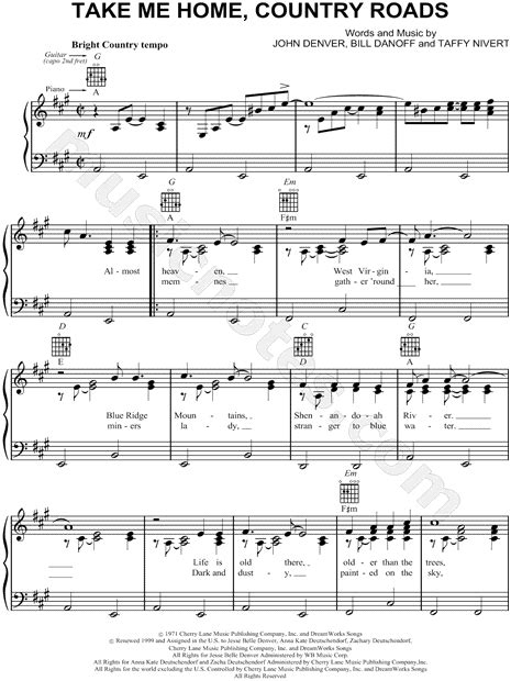 Silver bells guitar lesson christmas songs. John Denver "Take Me Home, Country Roads" Sheet Music in A Major (transposable) - Download ...