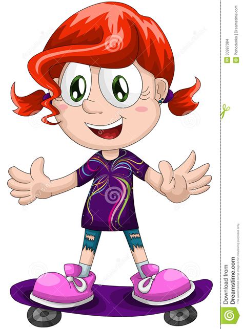 Girl Child Skater Character Cartoon Style Illustration