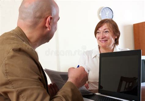 Mature Woman Answer Questions Stock Image Image Of Casual Elderly
