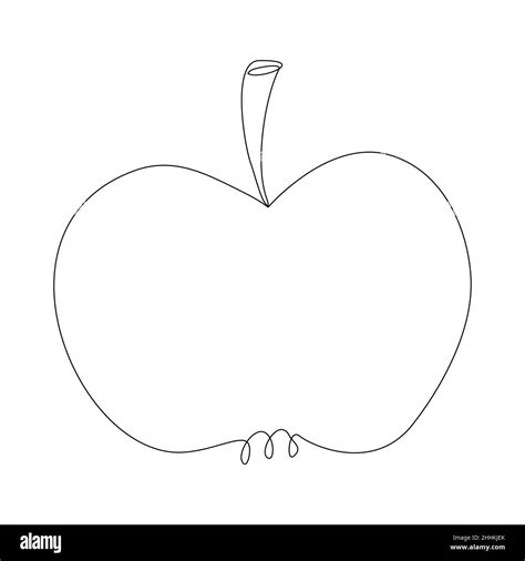 Apple Silhouette In Line Art Style Whole Apple In Simple Outline