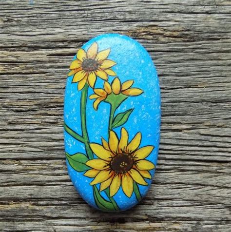 Sunflower Painted Rock Decorative Accent Stone Paperweight In 2020