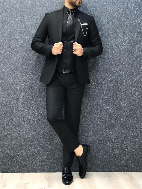 men suits black 3 piece formal fashion slim fit wedding suit party wear groom wear dinner