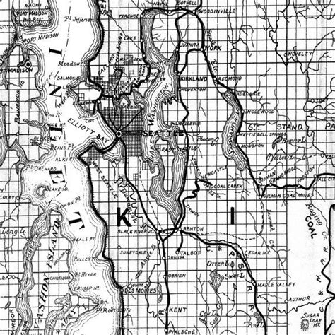 Puget Sound Map Vintage Black Map Print Poster Sound Map Poster