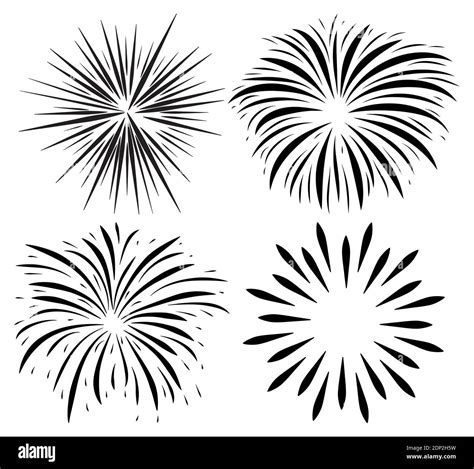 Fireworks Burst Silhouette Icon Set Holiday Sparkle Fall After Petard