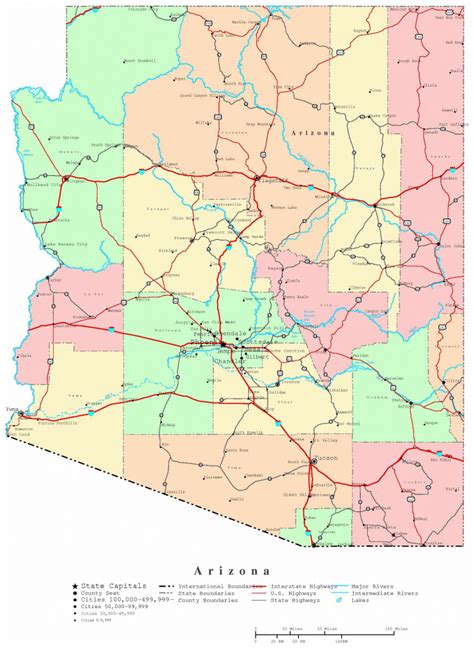 Arizona Road Map With Cities And Towns In Printable Map Of