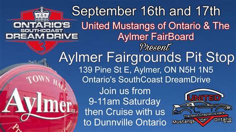 Hwy 3 Dreamdrive Aylmer Fairgrounds Mustang Roundup 9 11am Sept 16th