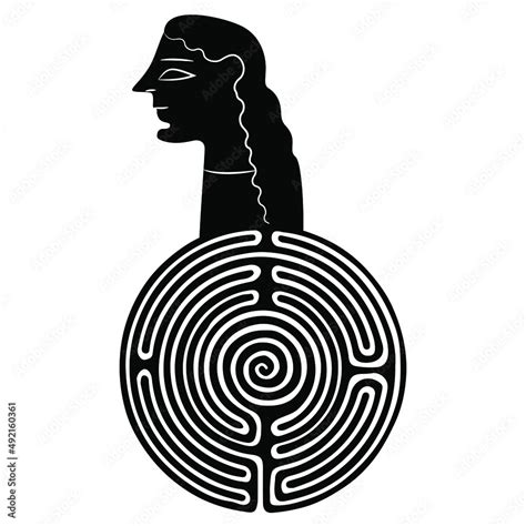Round Spiral Maze Or Labyrinth Symbol With Beautiful Female Head
