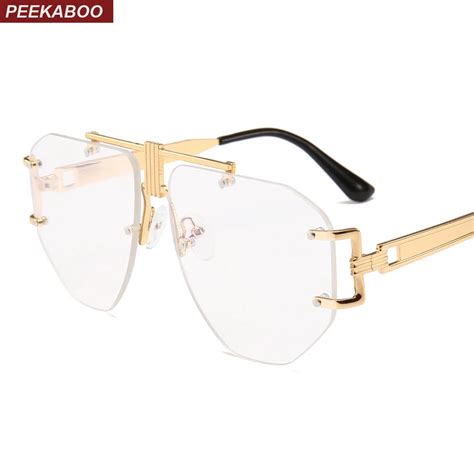 peekaboo gold rimless glasses women brand designer clear lens 2019 oversized eyeglasses frame