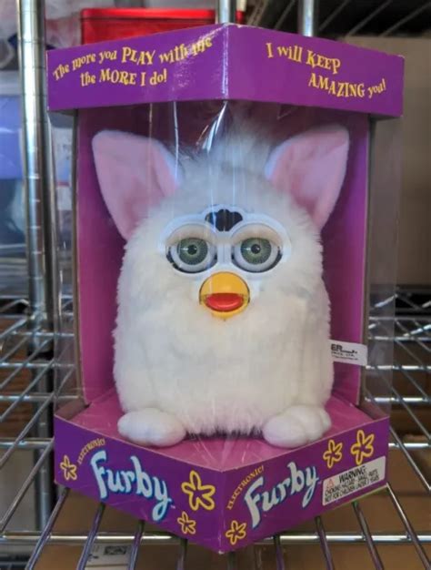 1998 Electronic Furby Model 70 800 White Green Eyes Pink Ears Nib Mint
