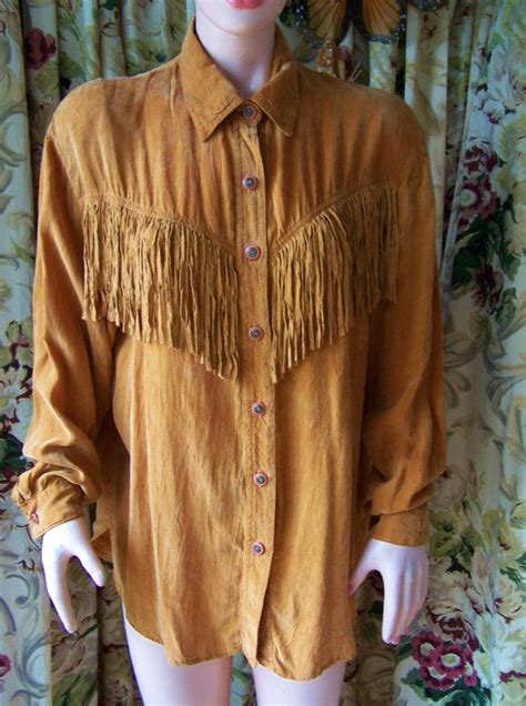 Western Fringe Blouse Cowgirl Shirt Size M By Greenmarketvintage 4400 Cowgirl Shirts Fringe