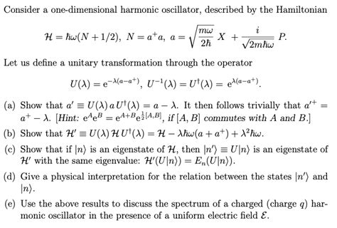 Solved Consider A One Dimensional Harmonic Oscillator Chegg Com