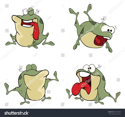Illustration Set Cute Cartoon Green Frogs Stock Illustration 305180048