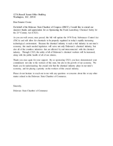 Delaware State Chamber Of Congress Thank You Letter