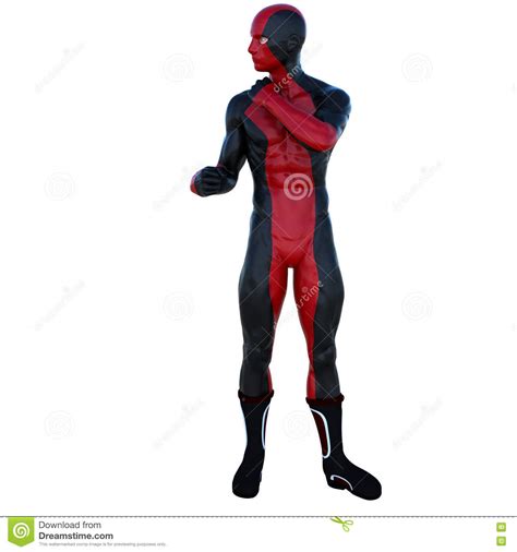 One Young Man In The Red And Black Superhero Costume Shoulder Workout