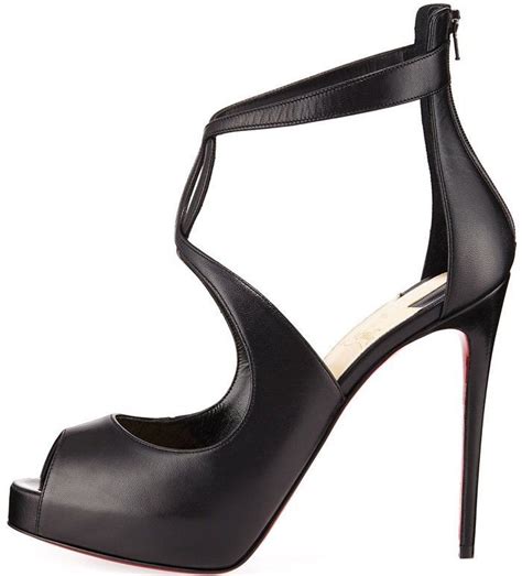 Black Leather Christian Louboutin Rosie Peep Toe Pumps With Curvy Criss