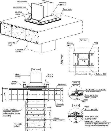 Connection Of A Concrete Beam Or Continuous Slab On A Concrete Column Below And Steel Column